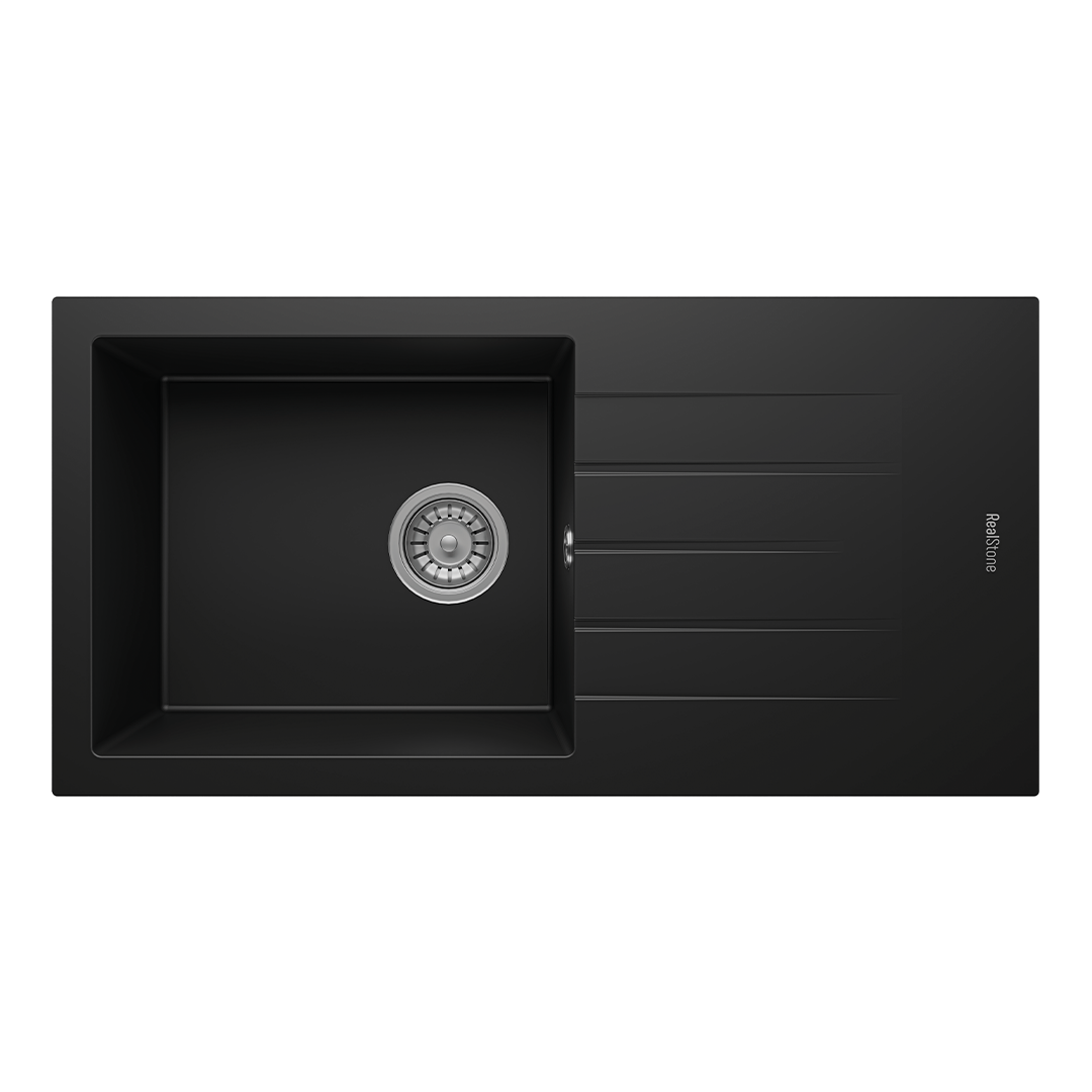 RealStone P011 Assos 86 XL Tek Gözlü Damlalıklı Granit Eviye SİYAH