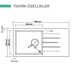 RealStone P011 Assos 86 XL Tek Gözlü Damlalıklı Granit Eviye SİYAH