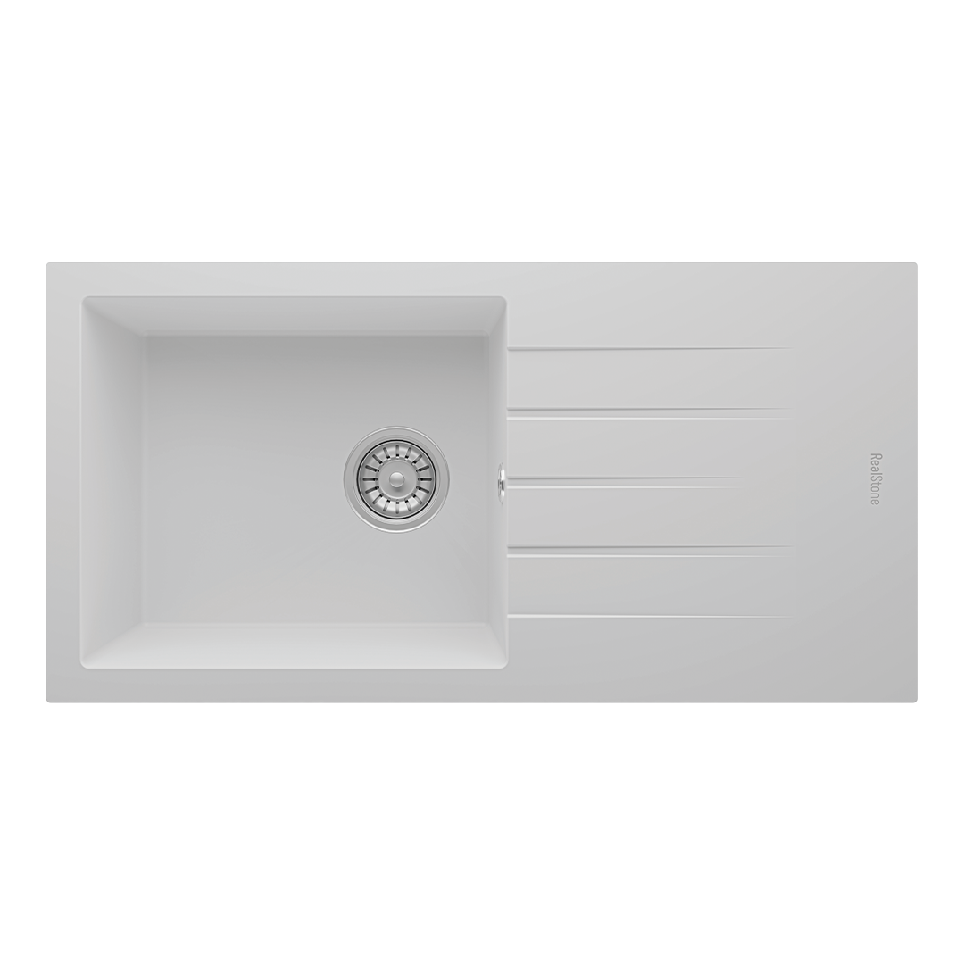 RealStone P011 Assos 86 XL Tek Gözlü Damlalıklı Granit Eviye BEYAZ