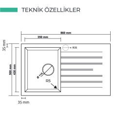 REAL STONE P004 TROYA 50X86 GRANİT EVYE SİYAH