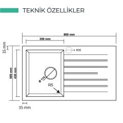 REAL STONE P004 TROYA 50X86 GRANİT EVYE BEYAZ