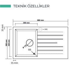 REAL STONE P004 TROYA 50X86 GRANİT EVYE ANTRASİT