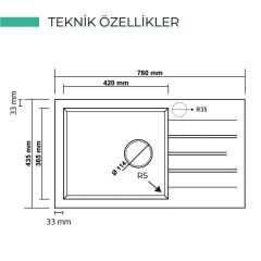 REAL STONE P010 ASSOS 76 XL GRANİT EVYE BEYAZ