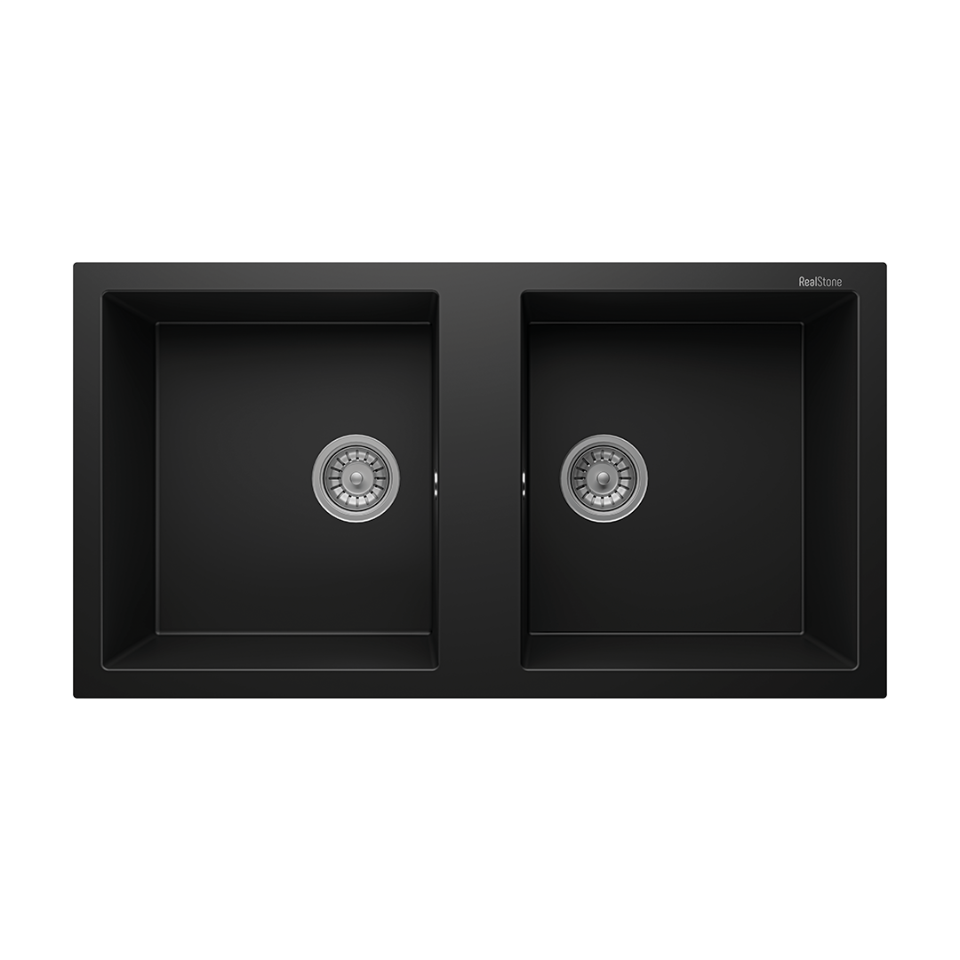 REAL STONE P019 2 TAM GÖZ GRANİT EVYE SİYAH