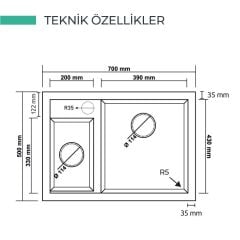 REAL STONE P016 1.5 GÖZ GRANİT EVYE GRİ